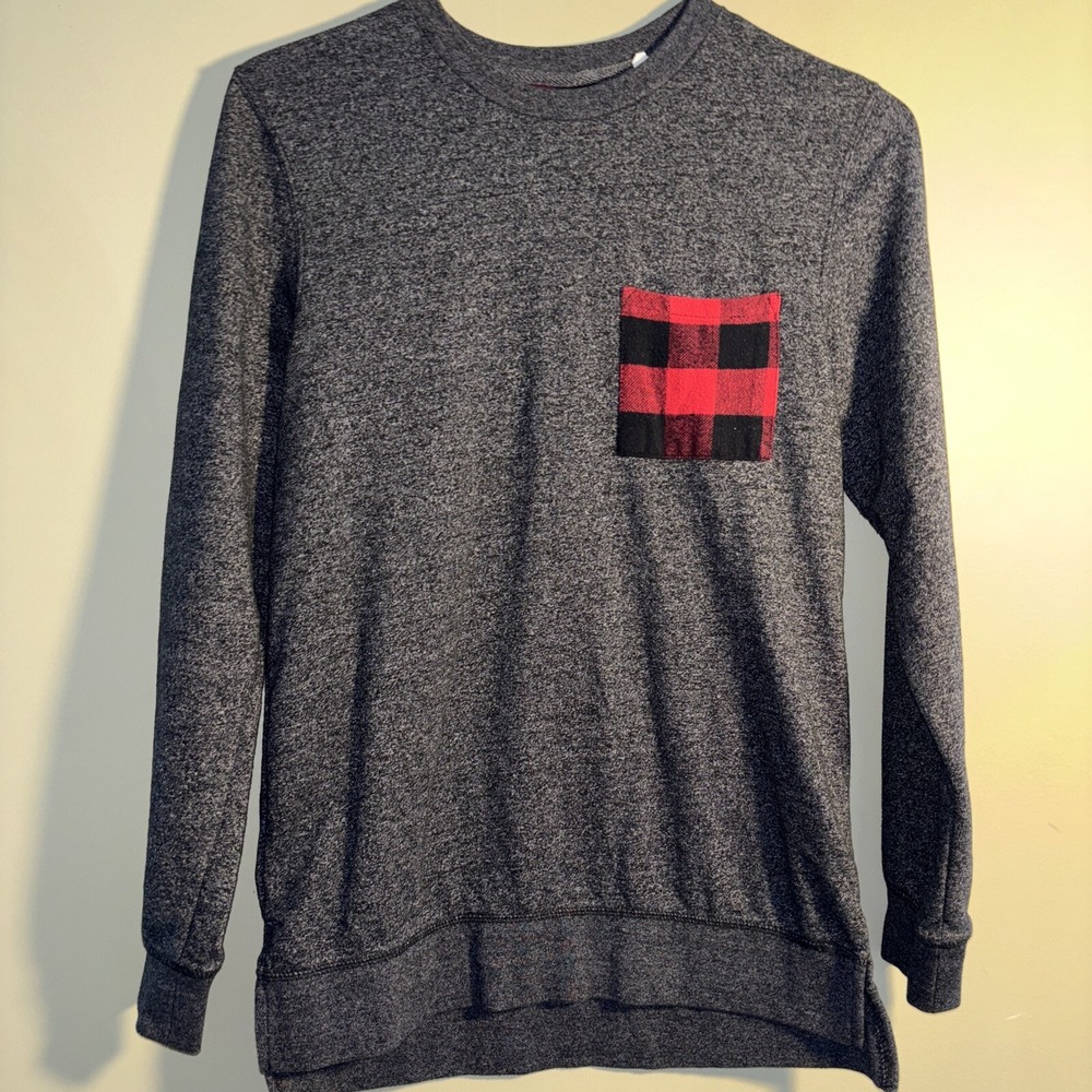 On The Byas Mens Heather Gray Long Sleeve Shirt Buffalo Plaid Pocket Small